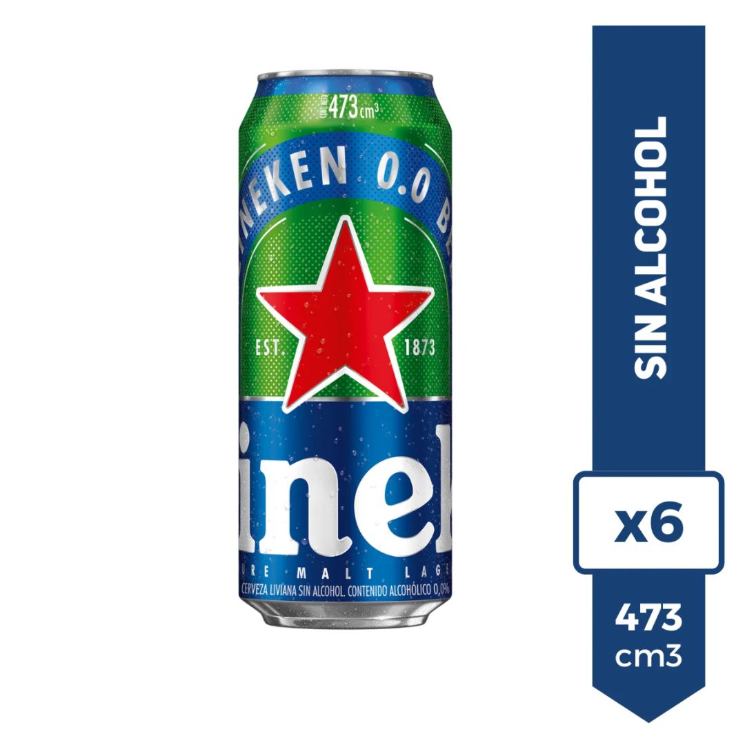 Cerveza HEINEKEN LATA cero x473cc x6un